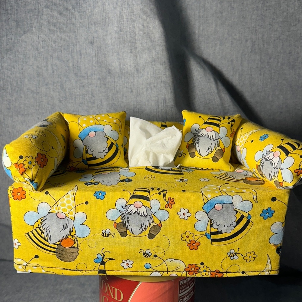 Yellow Gnome Print Tissue Box Cover